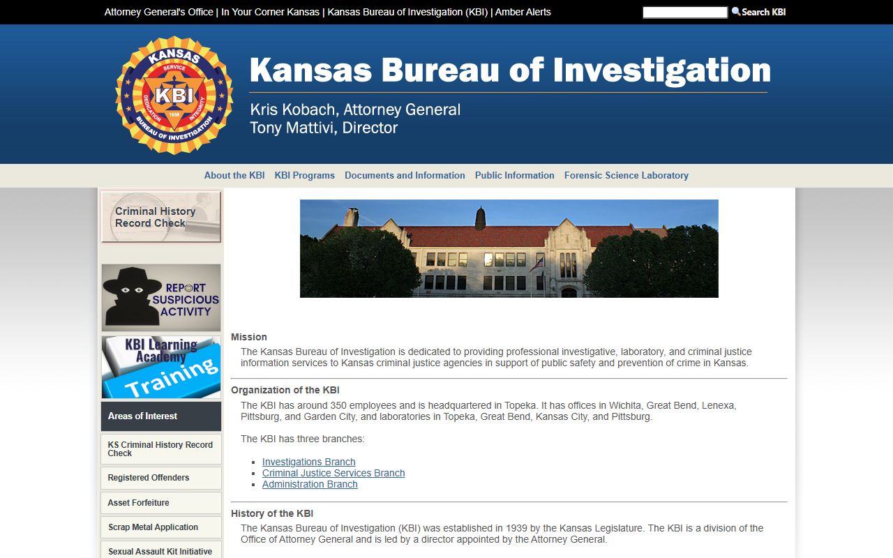 Harper County arrest records and court charges Kansas Bureau of Investigation homepage