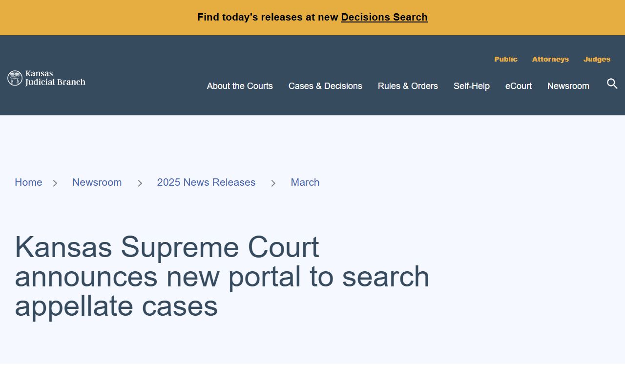 Harper County court dockets Kansas appellate case search announcement