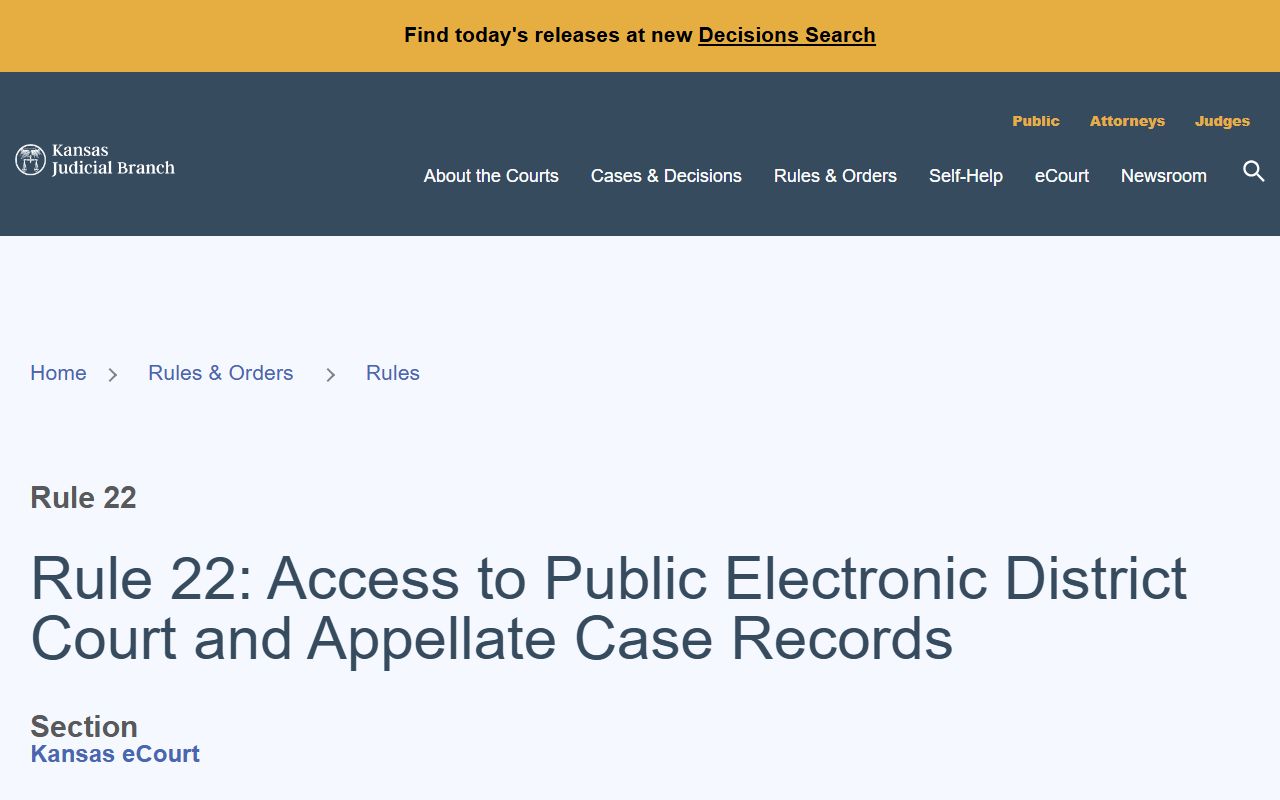 Harper County court records Kansas Supreme Court Rule 22 source