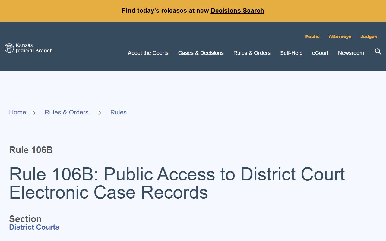 Harper County court records Kansas Rule 106B district court electronic records page
