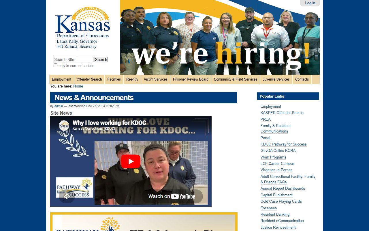 Harper County inmate search Kansas Department of Corrections source